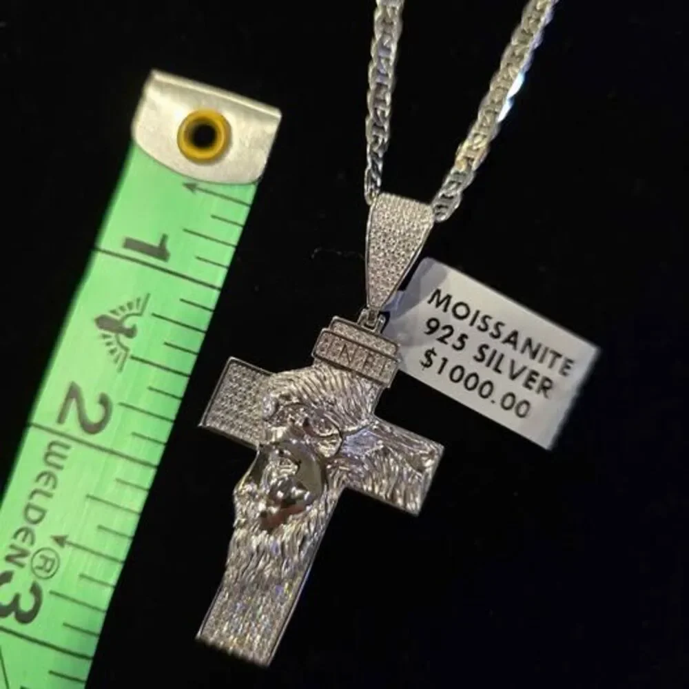 Moissanite 925 Silver Jesus Cross Pendant Necklace
